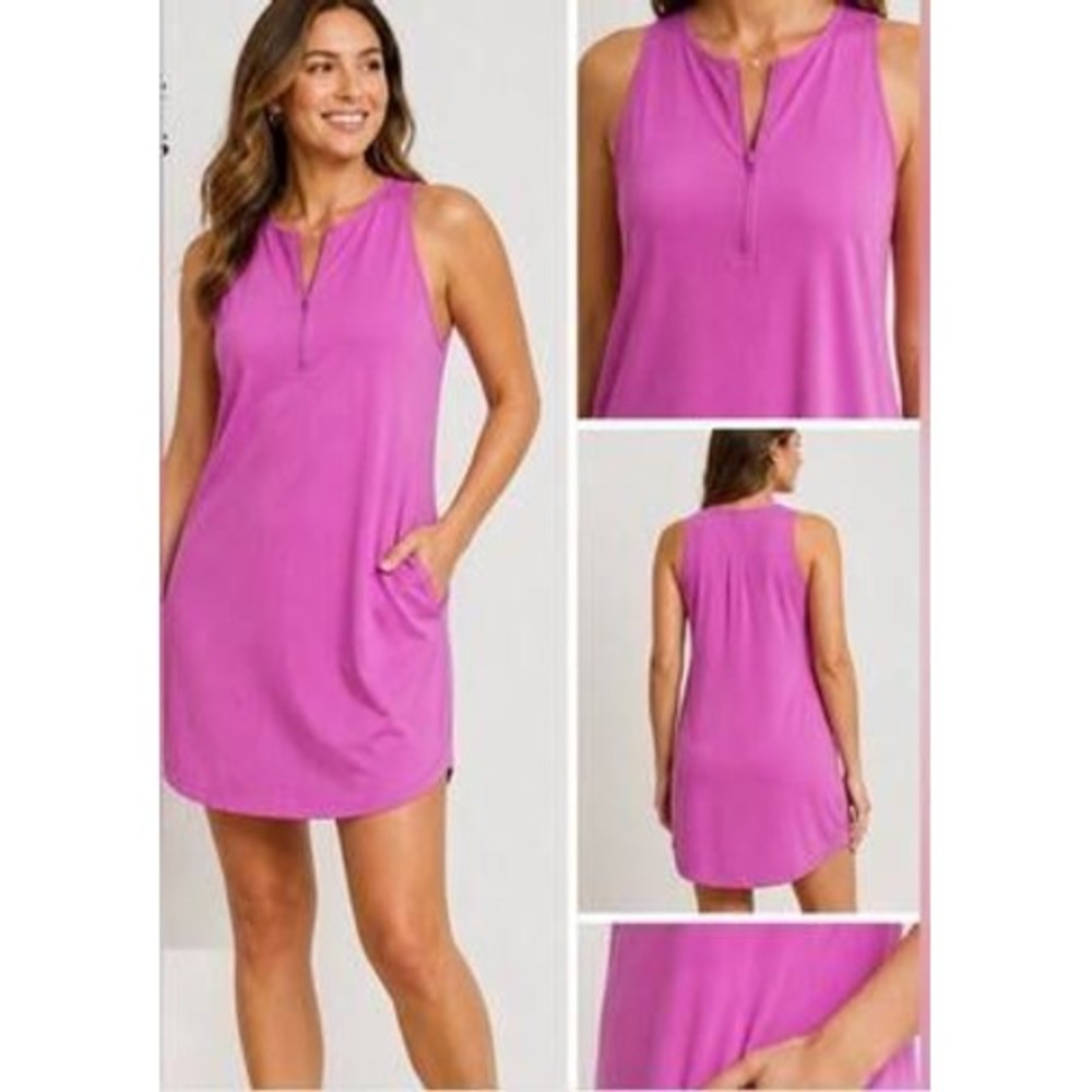 Lou & Grey Exercise Dress Medium Purple Quarter Zip Pockets Bra Golf Tennis